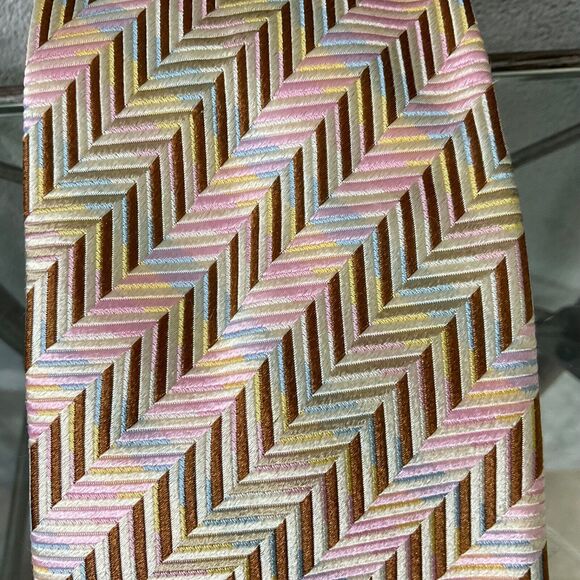 JOHN W Nordstrom Silk Repp Tie Necktie MADE IN ITALY PINK BROWN STRIPES - Picture 2 of 9